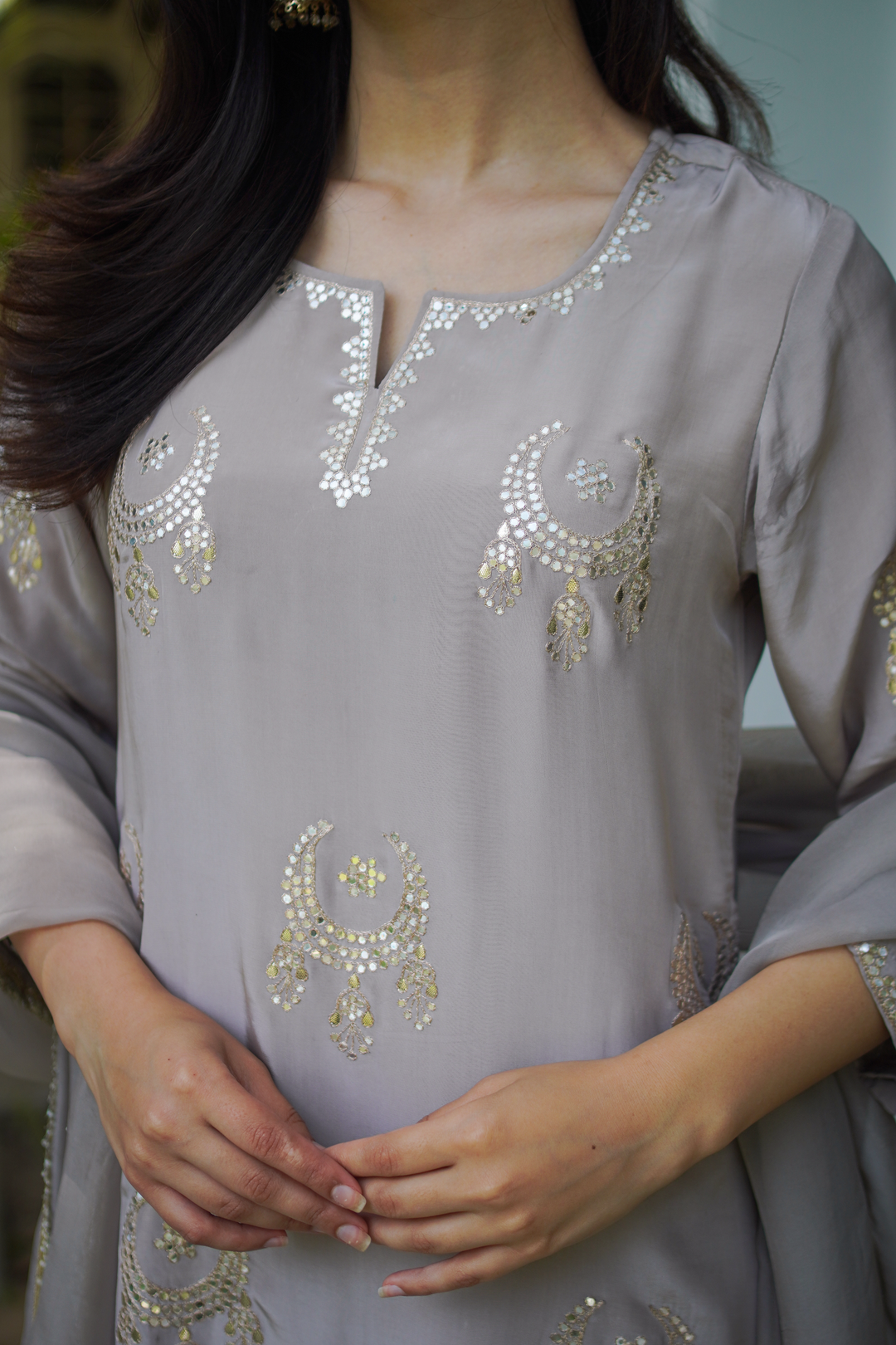 Tanisha Grey Crepe Gota Set