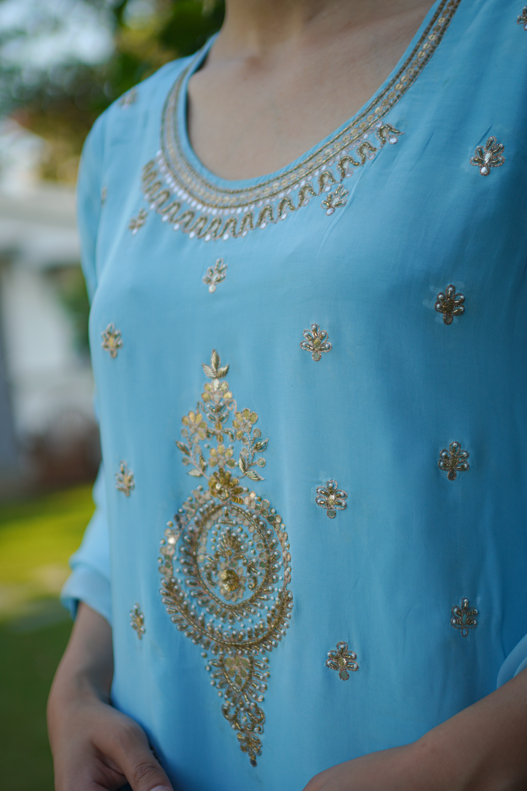 Sharda Blue Crepe Gota Set