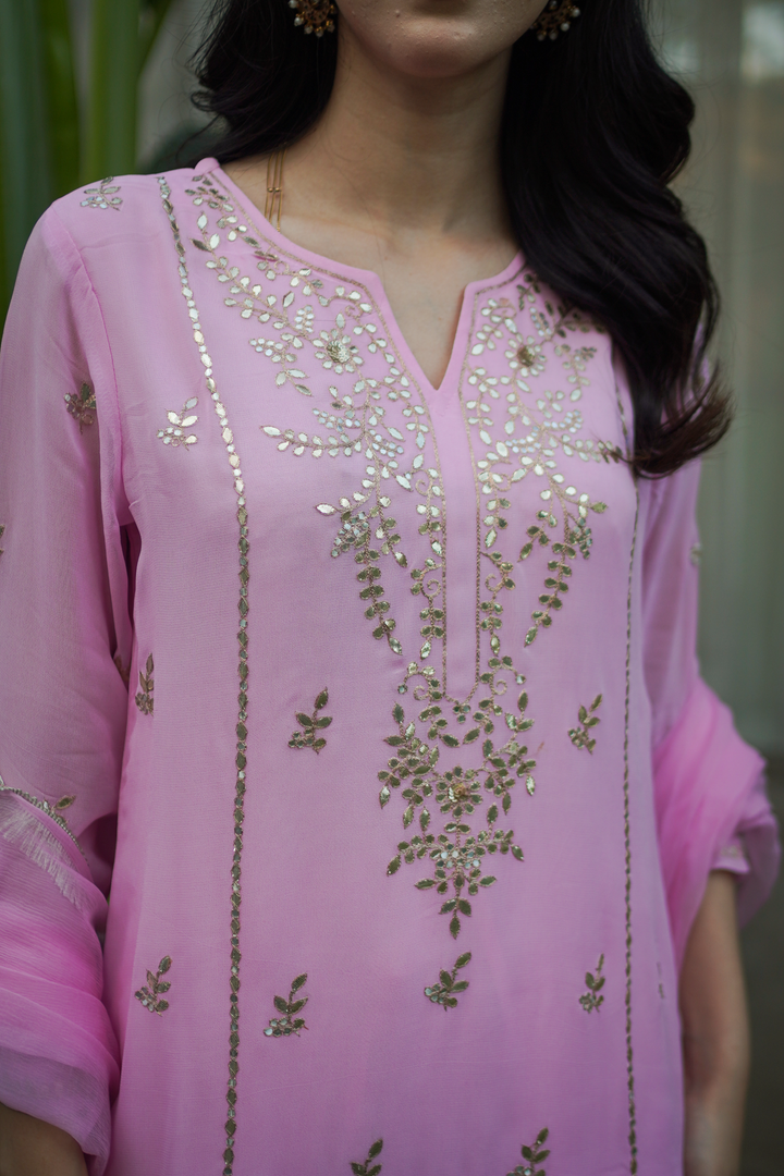 Minakshi Pink Crepe Gota Suit Set