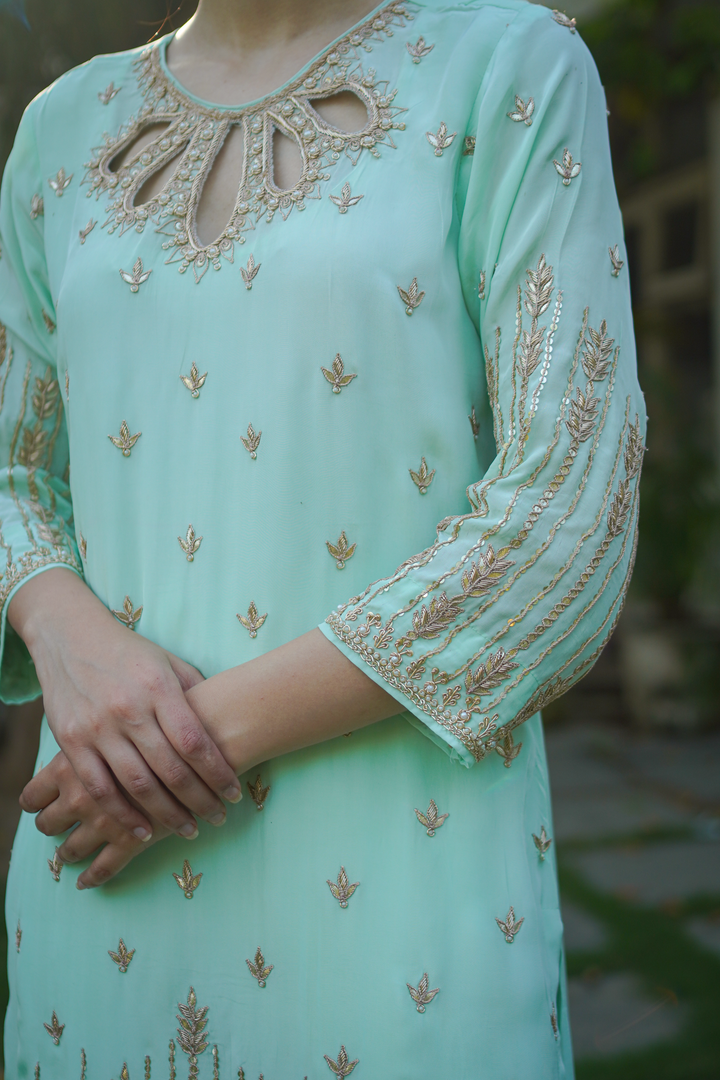 Sea Green Crepe Gota Set