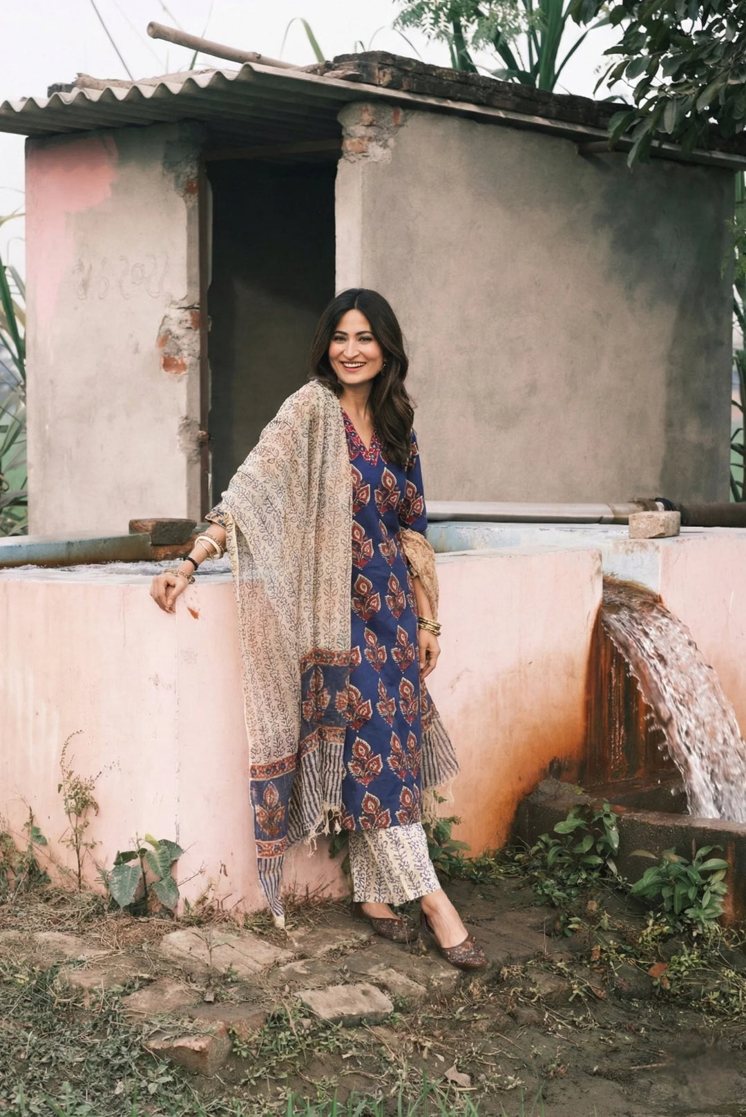 Unstitched - Niyati Blue Handblock Suit Set