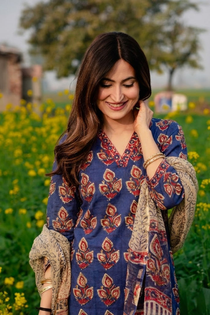 Niyati Blue Handblock Suit Set
