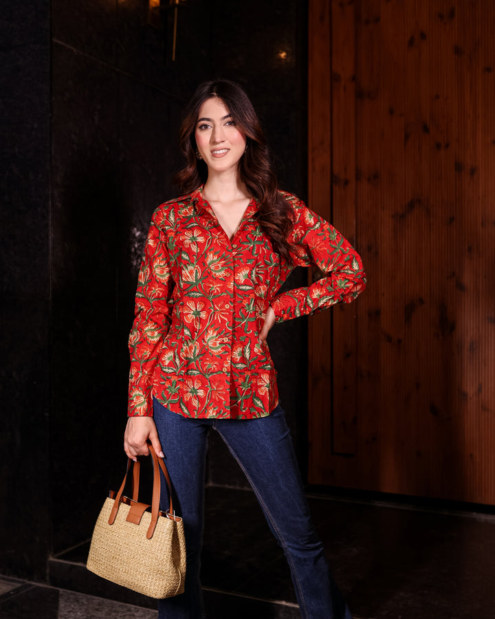 Isabella Red Cotton Shirt