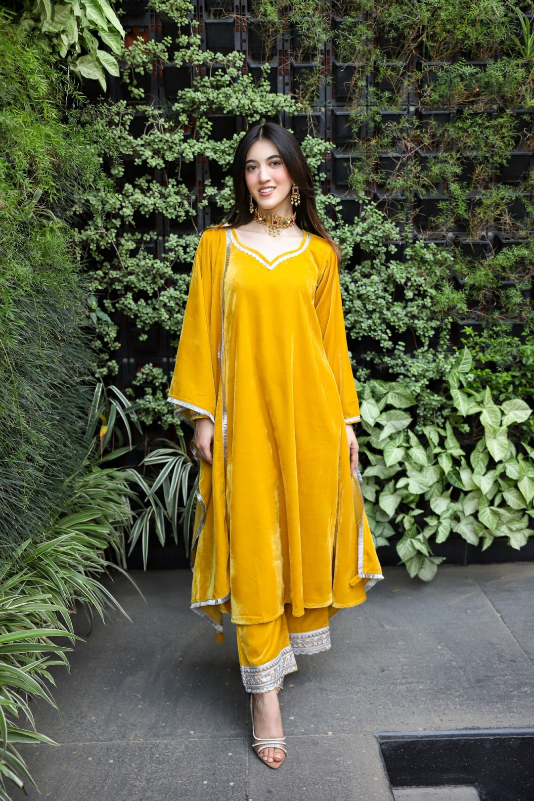 yellow velvet dress Mustard Velvet A-Line Suit Set – DIMPLE DESIGN STUDIO