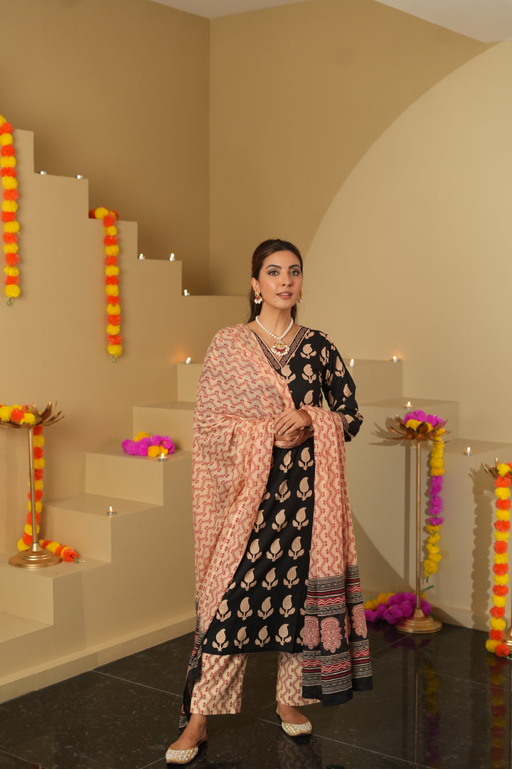 Surbhi Black Cotton Suit Set