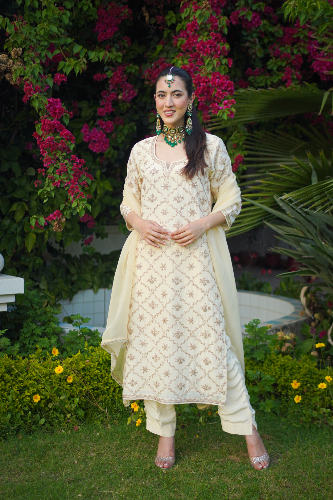 Sona Yellow Crepe Zardozi Set