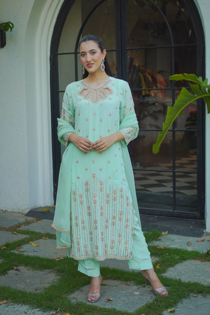Sea Green Crepe Gota Set