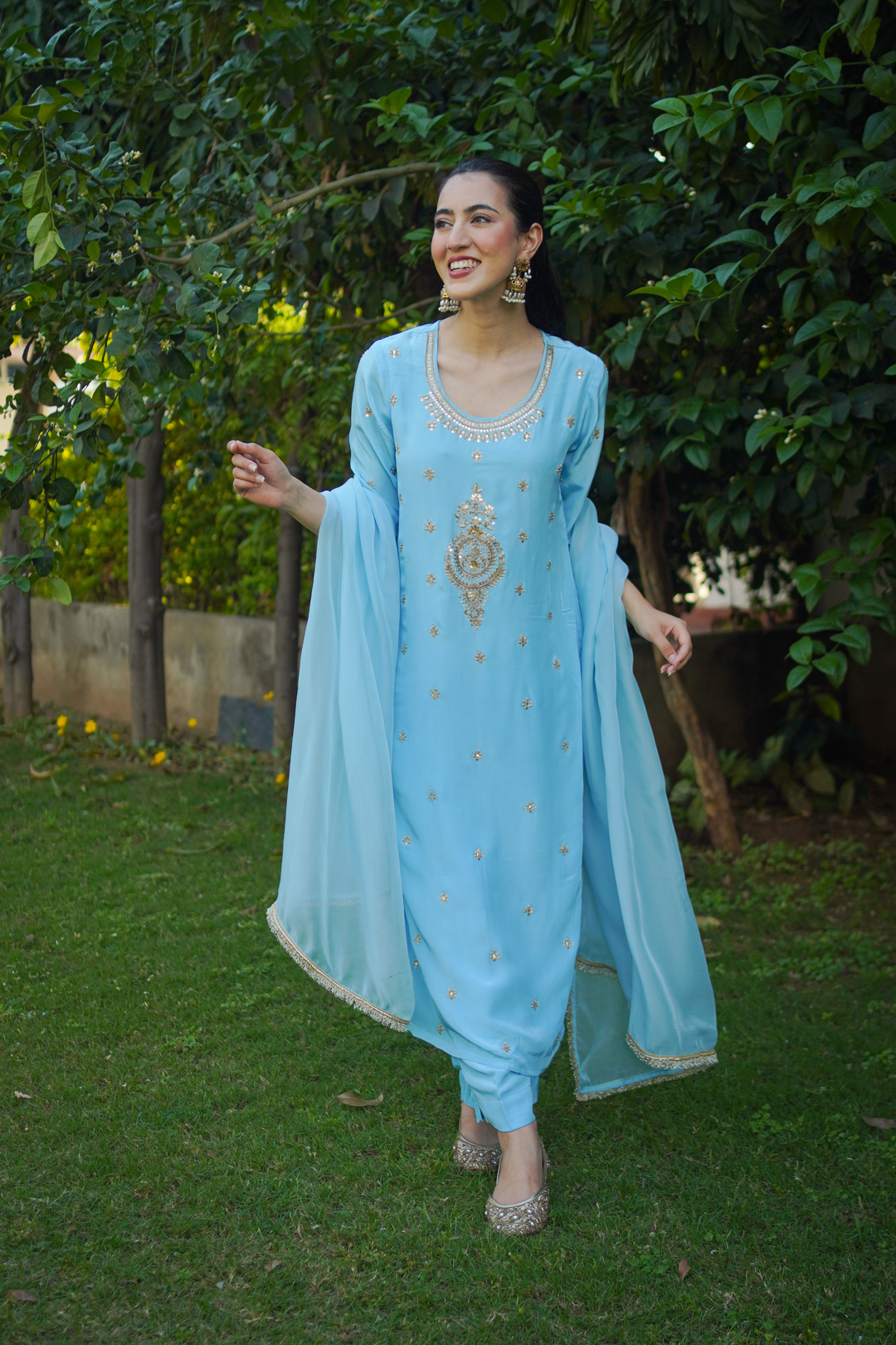 Sharda Blue Crepe Gota Set