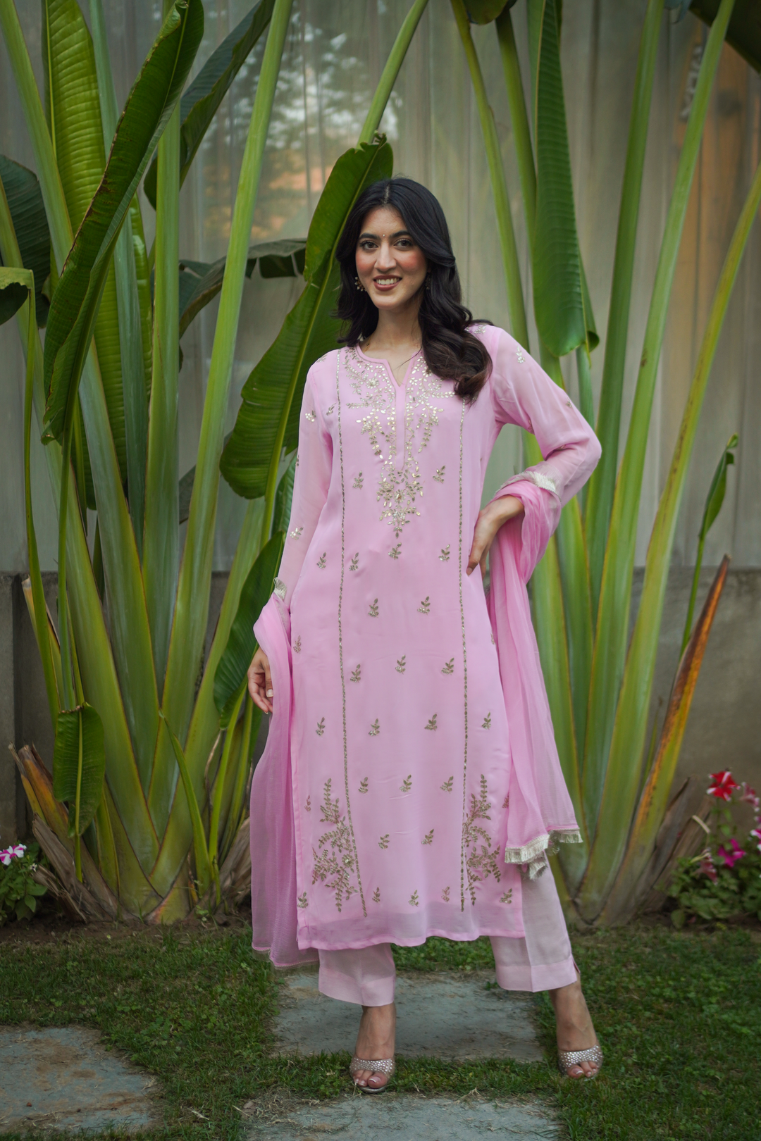 Minakshi Pink Crepe Gota Suit Set