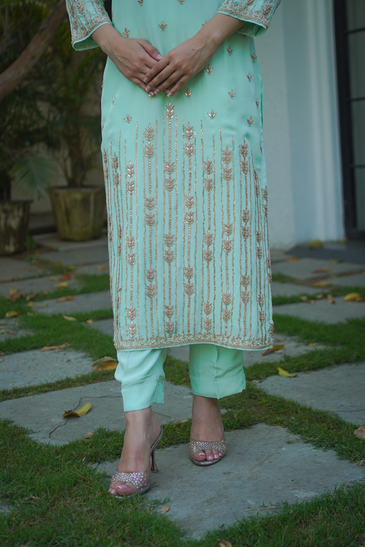 Sea Green Crepe Gota Set