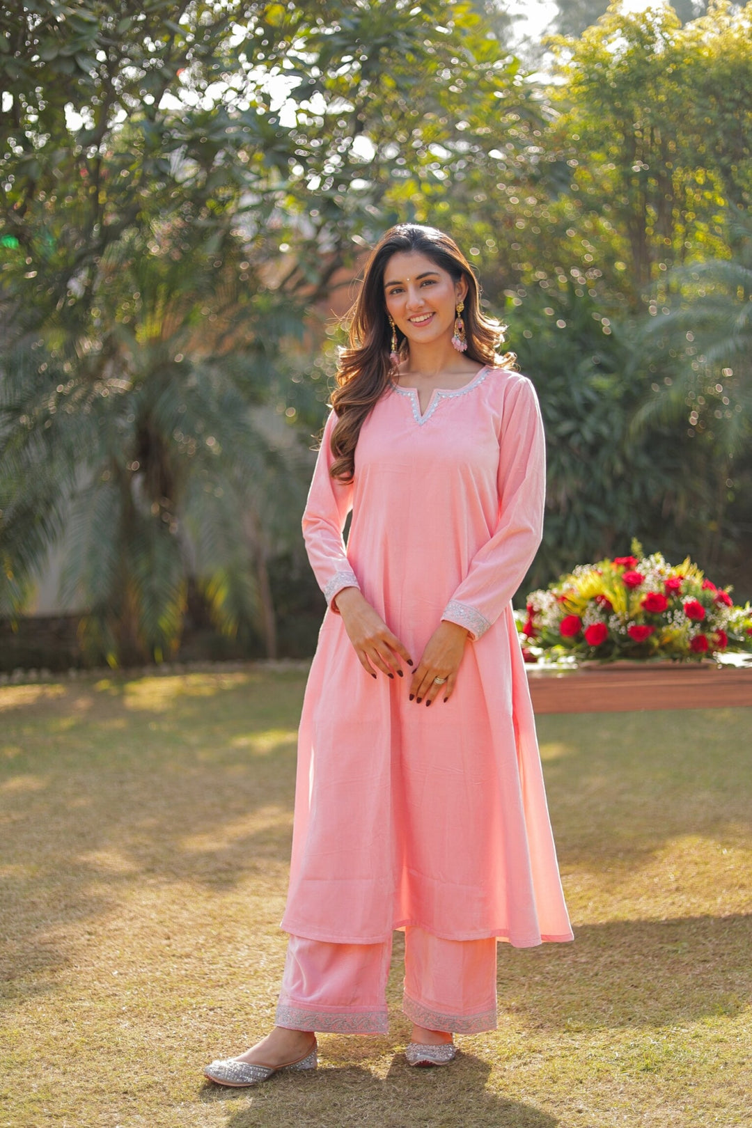 Baby Pink A-Line Velvet Set – DIMPLE DESIGN STUDIO