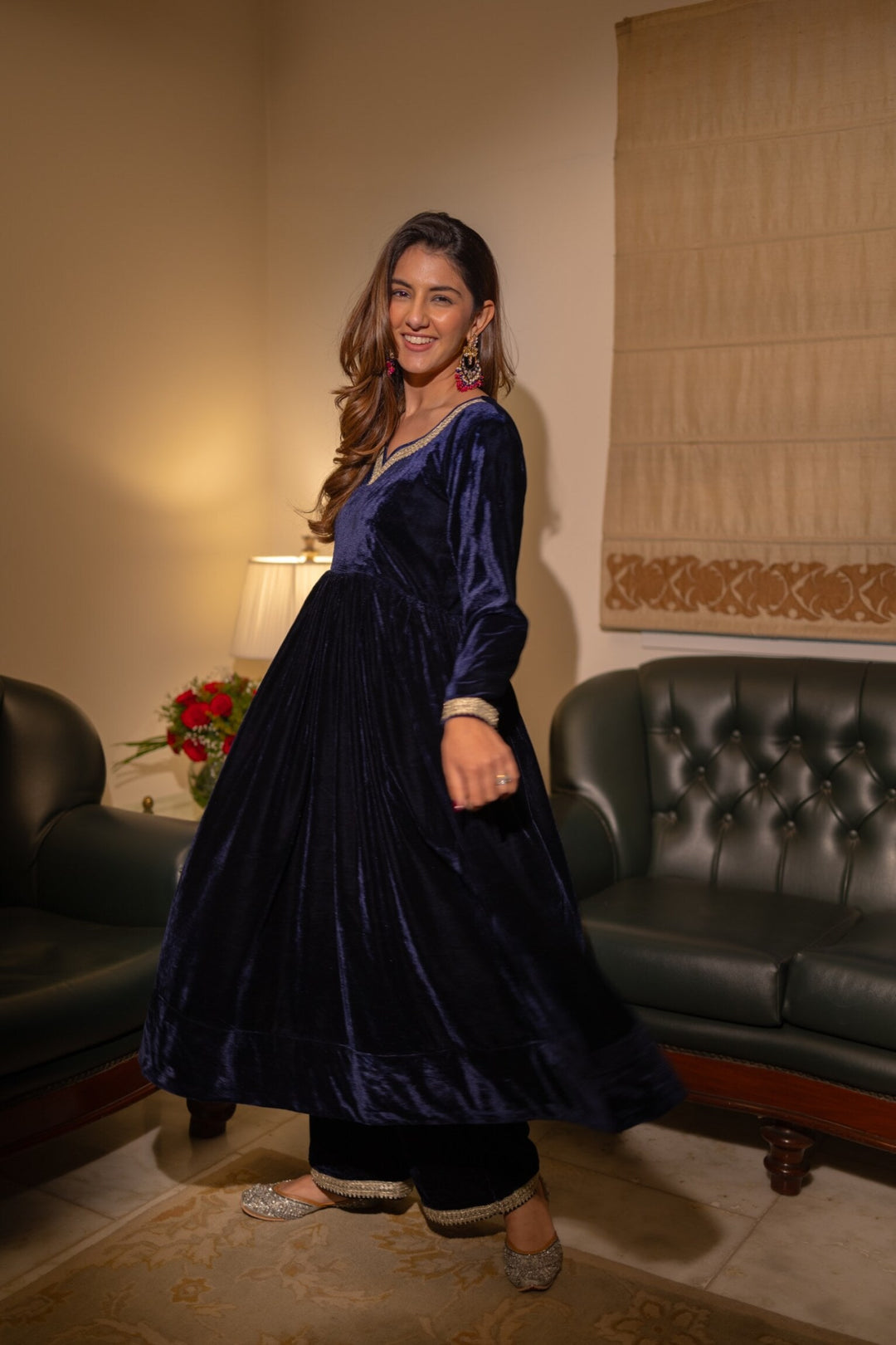 Dark Navy Anarkali Velvet Suit Set – DIMPLE DESIGN STUDIO