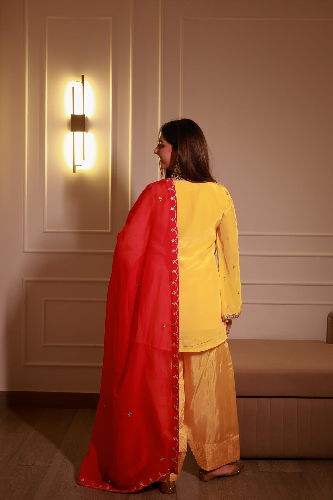 Parveen Yellow Crepe Farshi Gota Set