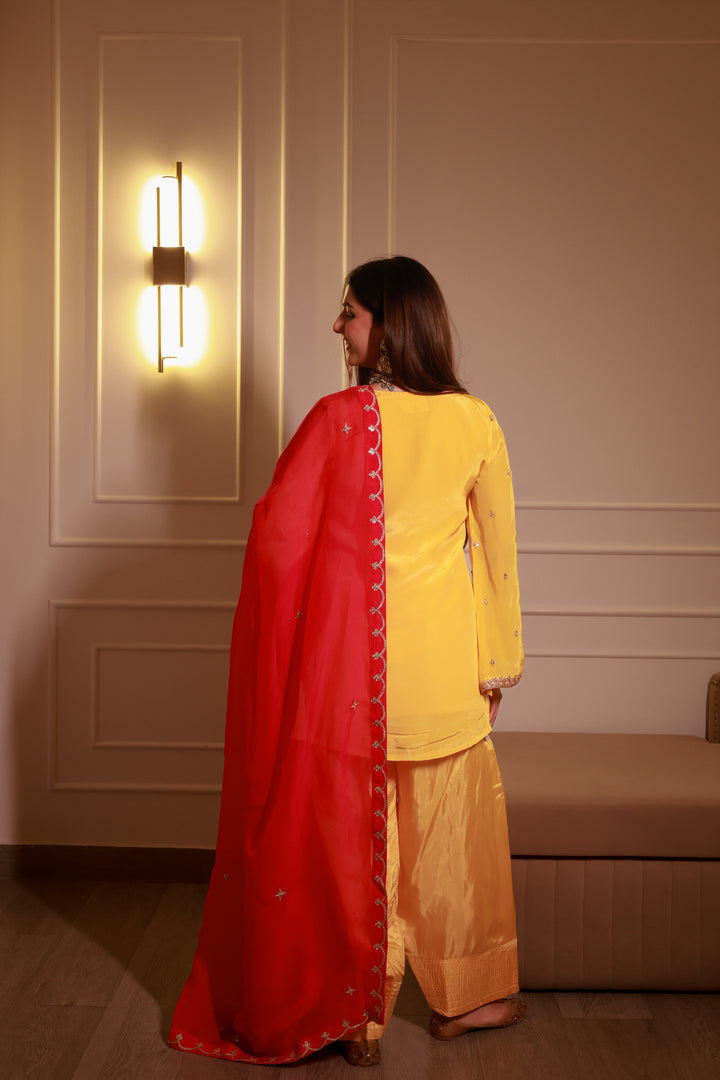Parveen Yellow Crepe Farshi Gota Set