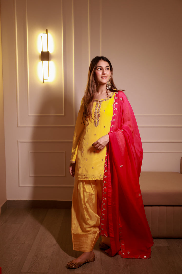 Parveen Yellow Crepe Farshi Gota Set