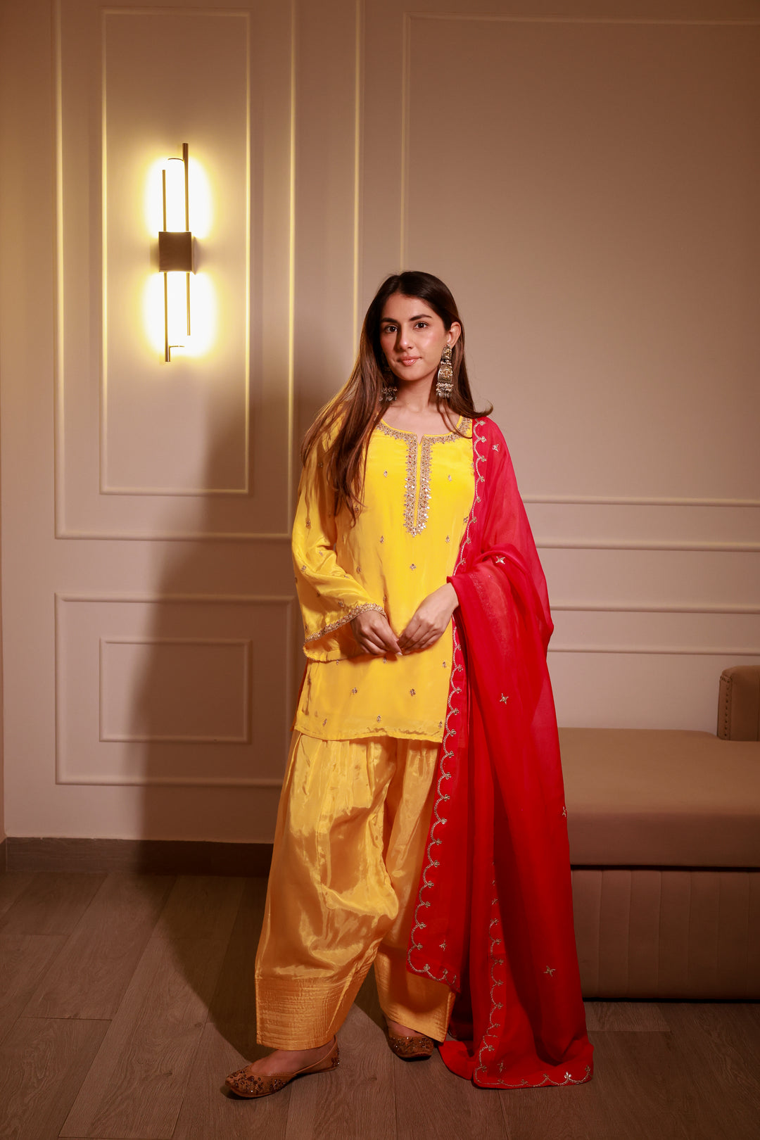 Parveen Yellow Crepe Farshi Gota Set