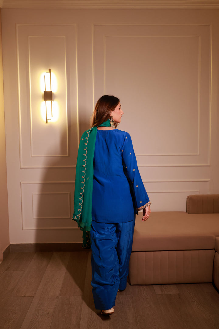 Kainaat Blue Crepe Gota Farshi Set