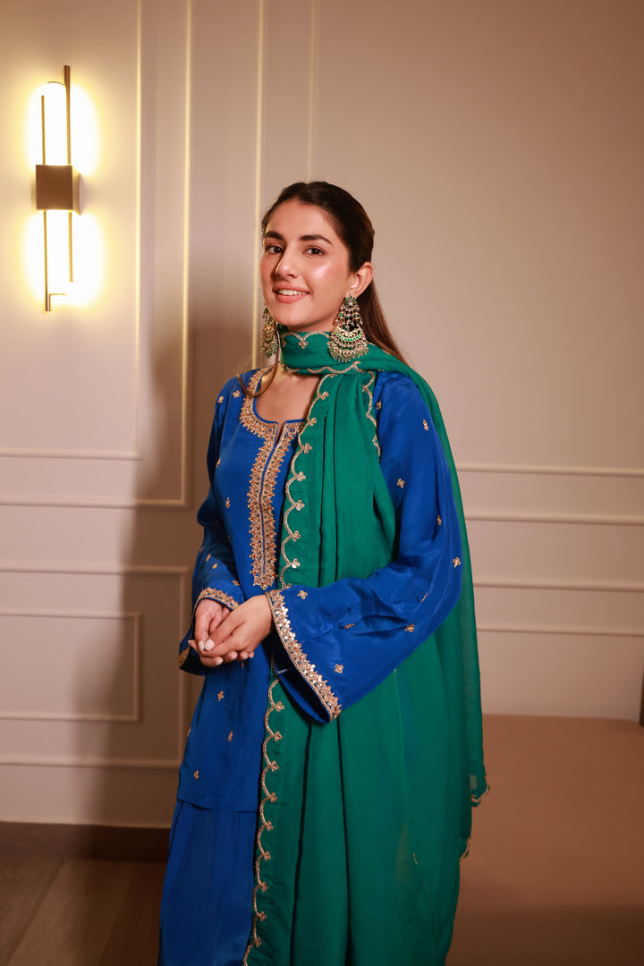 Kainaat Blue Crepe Gota Farshi Set
