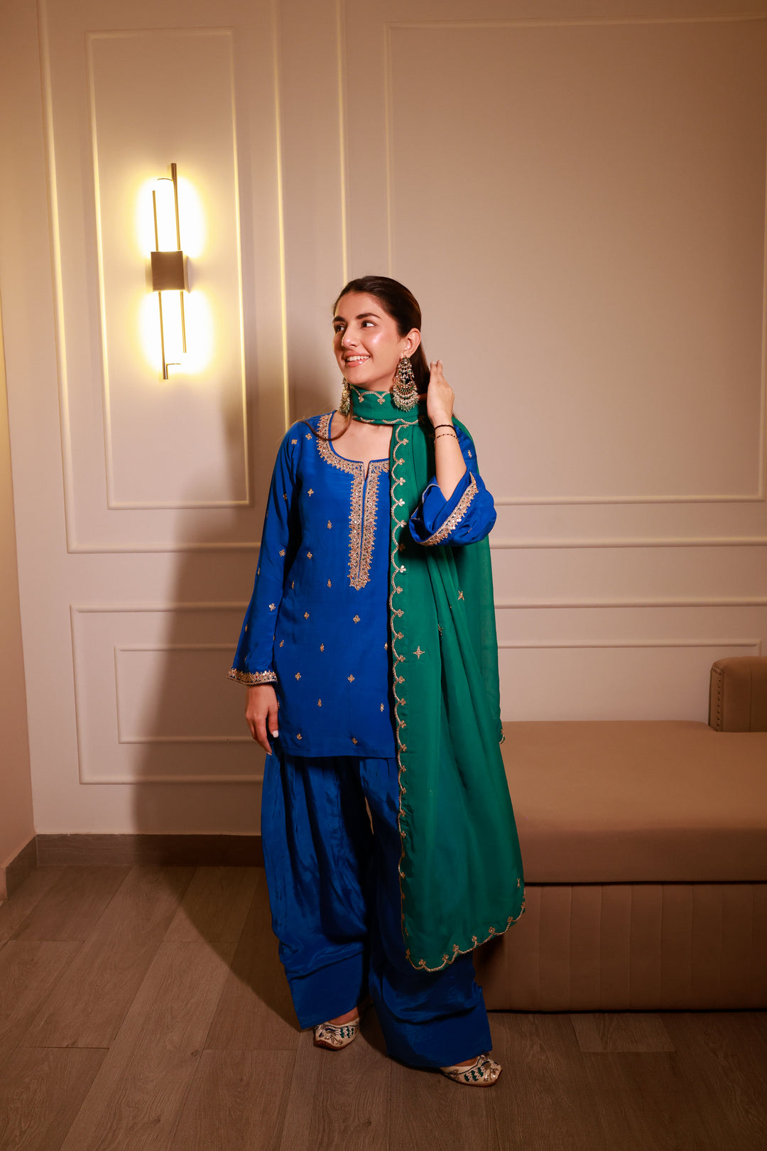 Kainaat Blue Crepe Gota Farshi Set