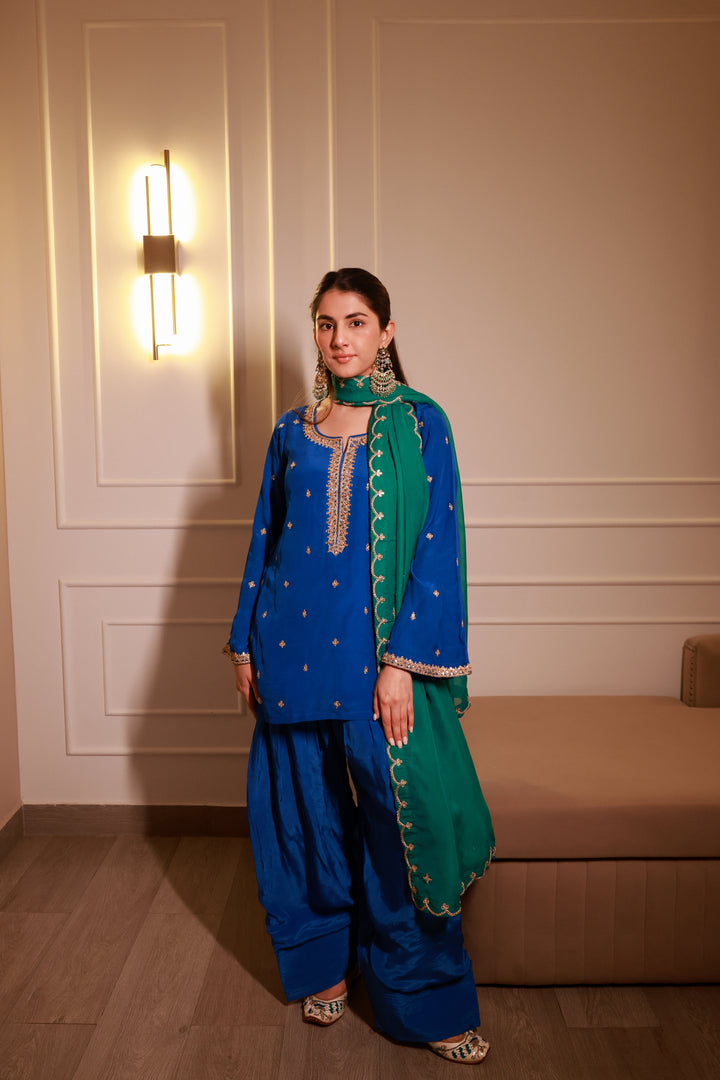 Kainaat Blue Crepe Gota Farshi Set