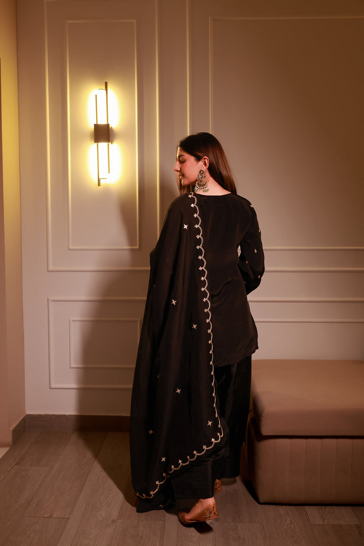 Tasneem Black Crepe Farshi Gota Set