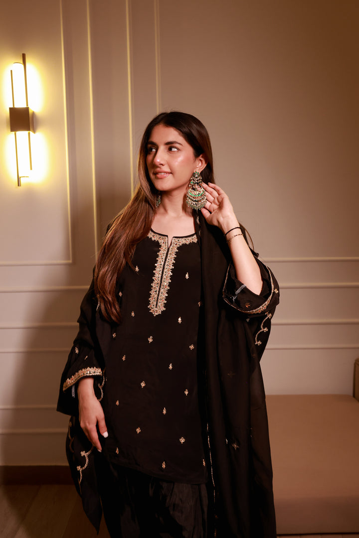 Tasneem Black Crepe Farshi Gota Set