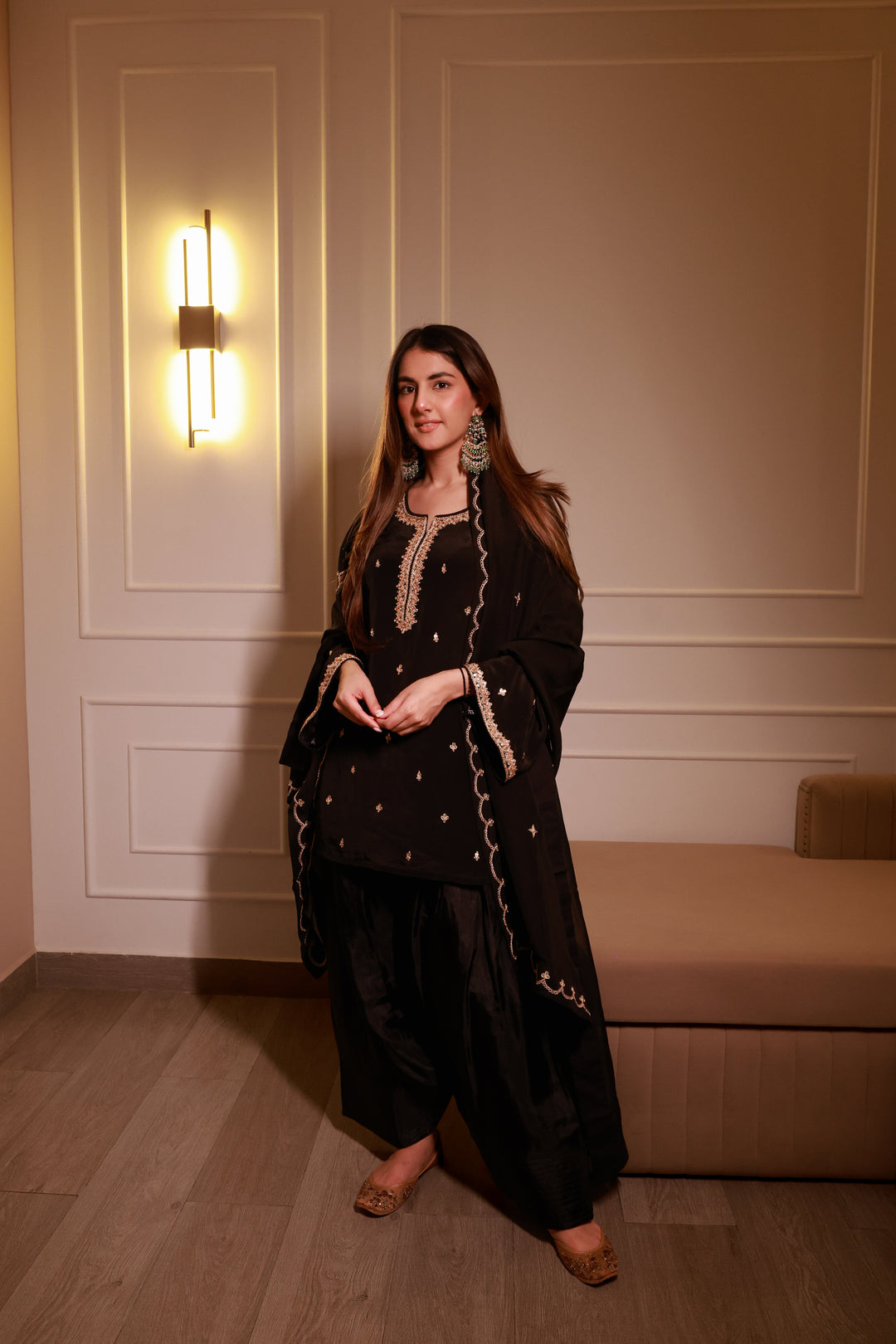 Tasneem Black Crepe Farshi Gota Set