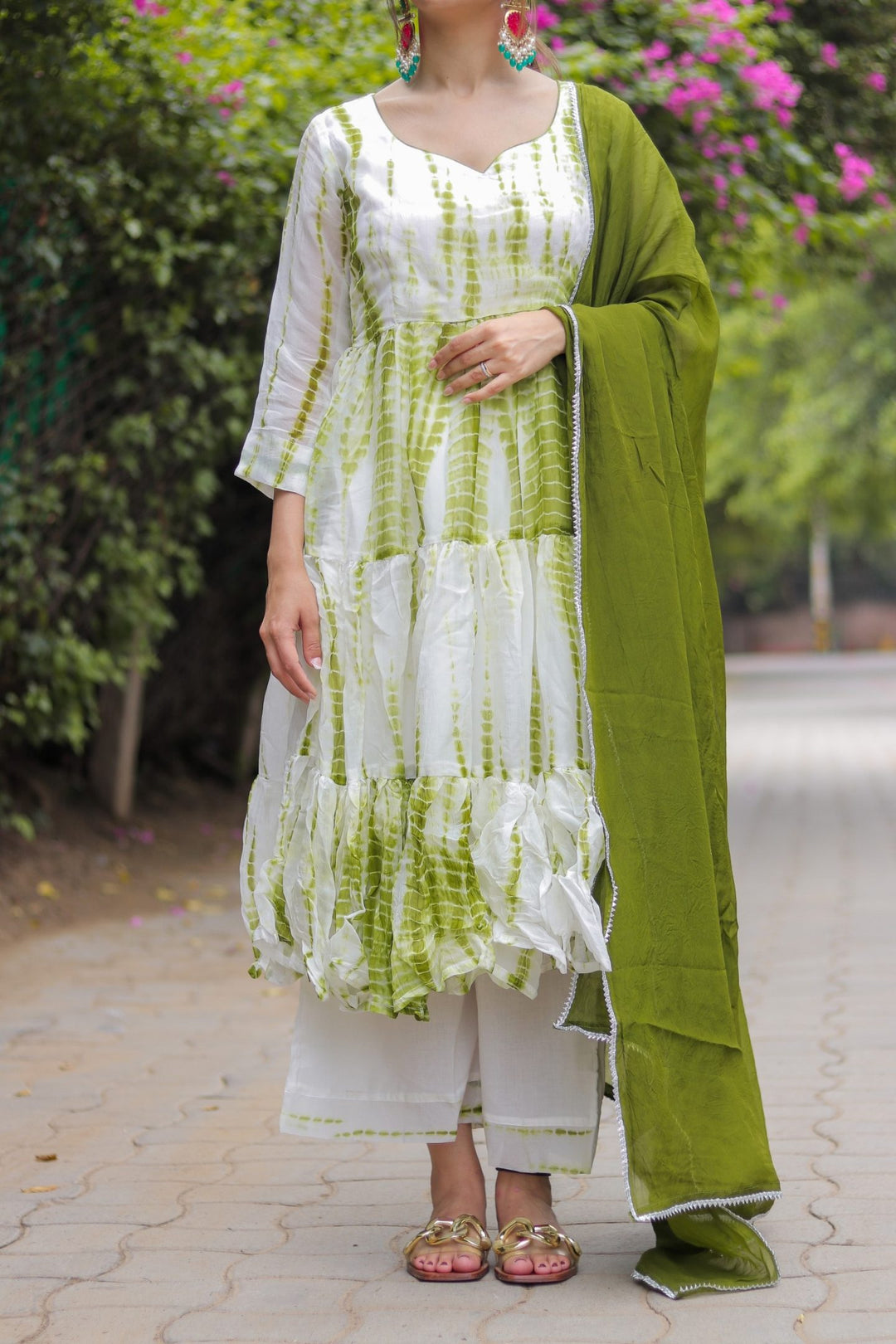 Green Tier Shibori Suit Set