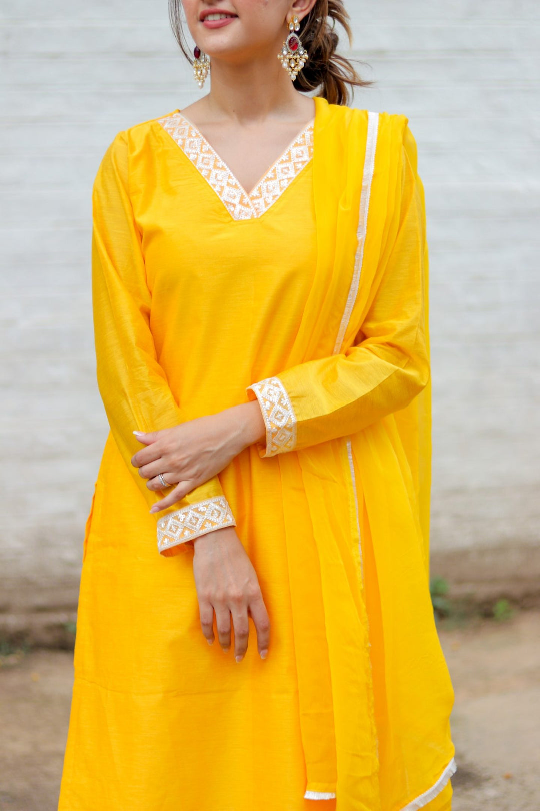Yellow Sequins Chanderi Suit Set