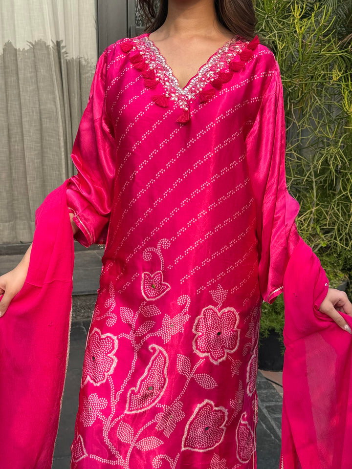 Rania Pink Satin Suit Set