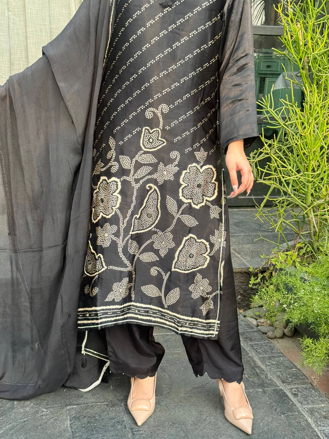 Areeba Black Satin Suit Set