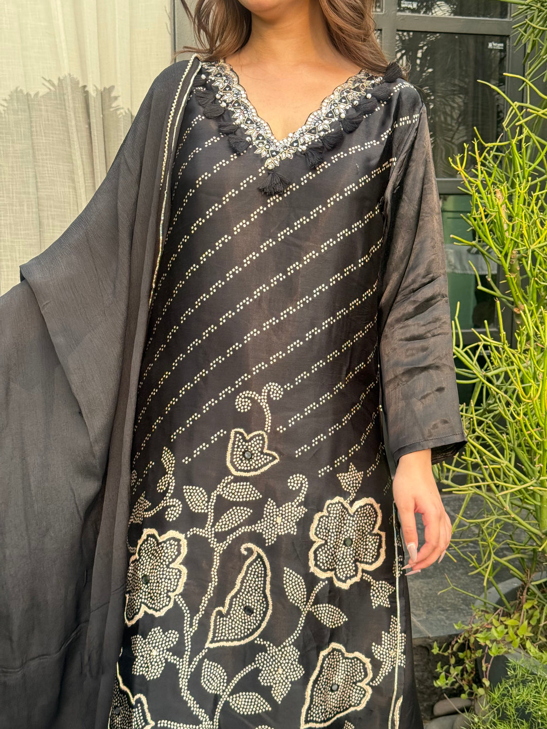 Areeba Black Satin Suit Set