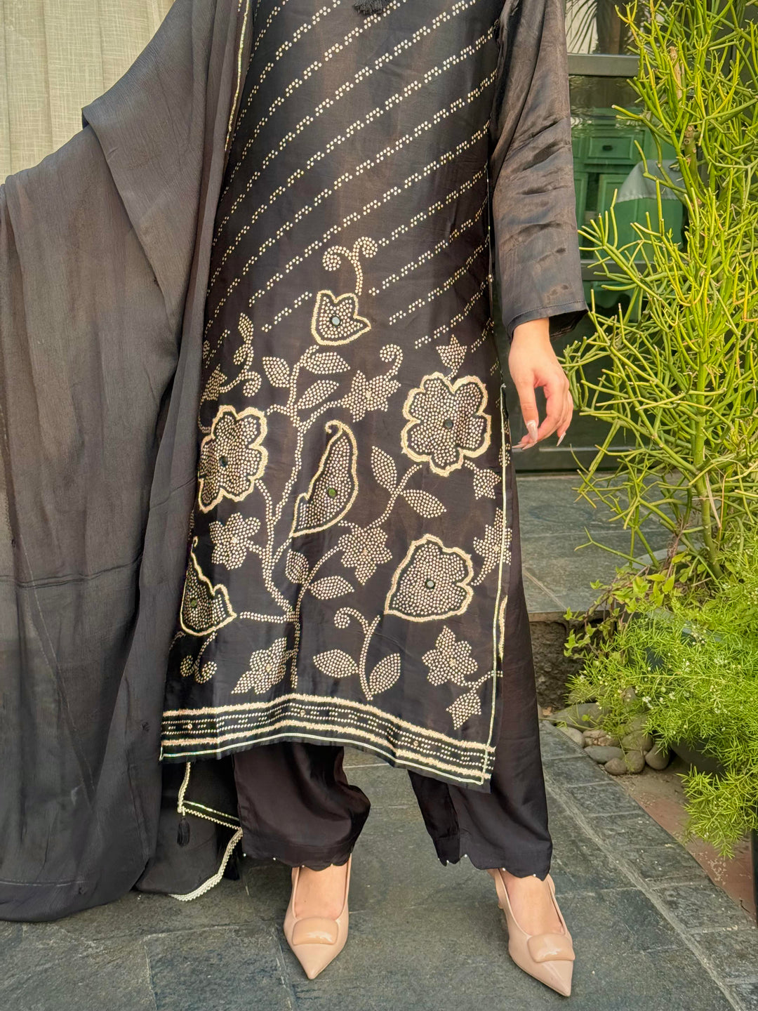 Areeba Black Satin Suit Set