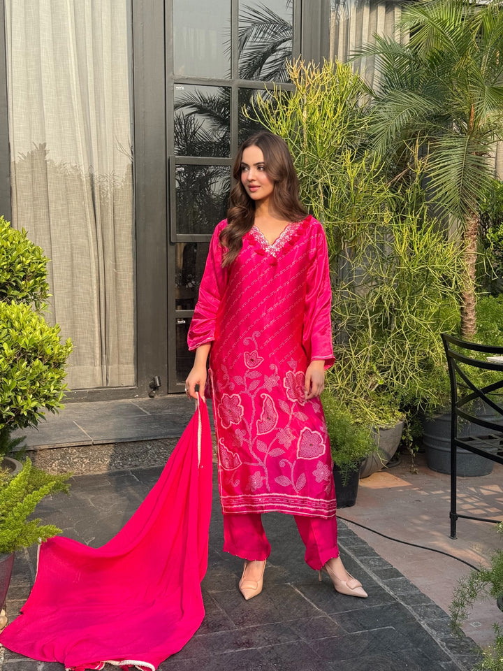 Rania Pink Satin Suit Set