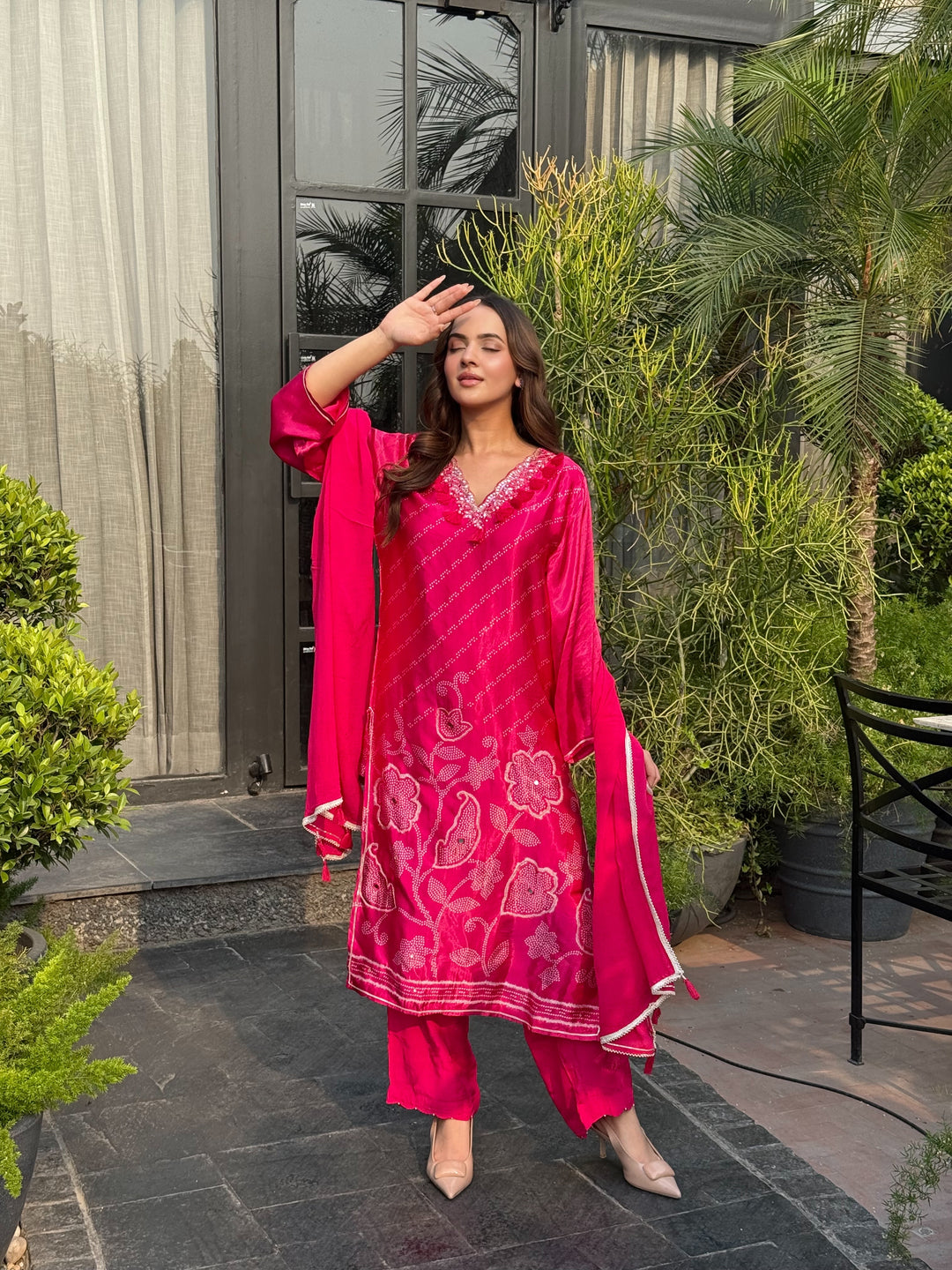 Rania Pink Satin Suit Set