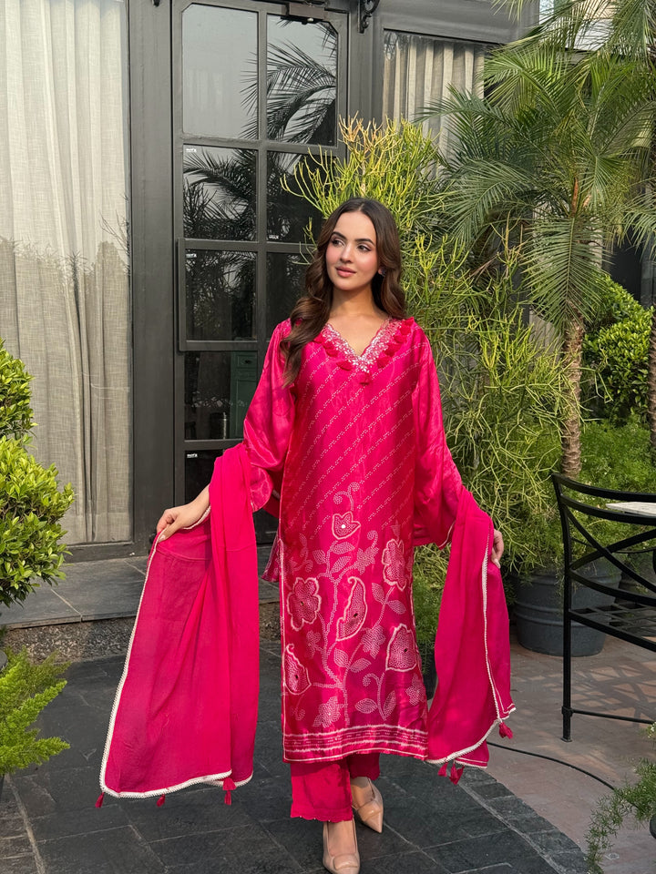 Rania Pink Satin Suit Set