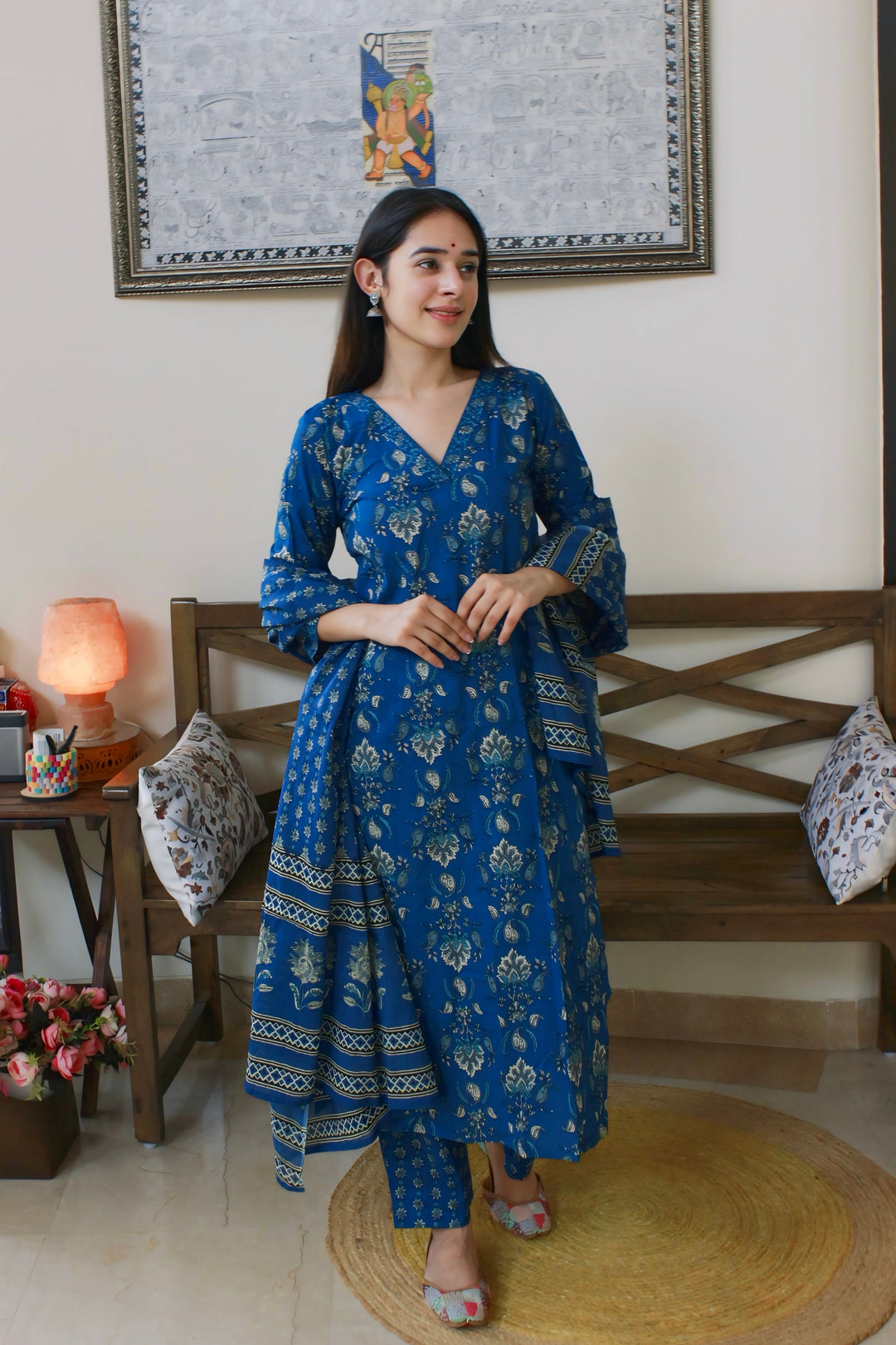 Persian Blue Cotton Suit Set