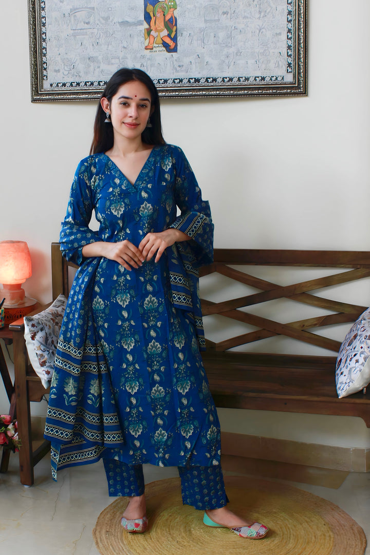 Persian Blue Cotton Suit Set