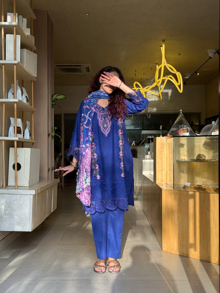 Aneeta Blue Cotton Lawn Suit Set