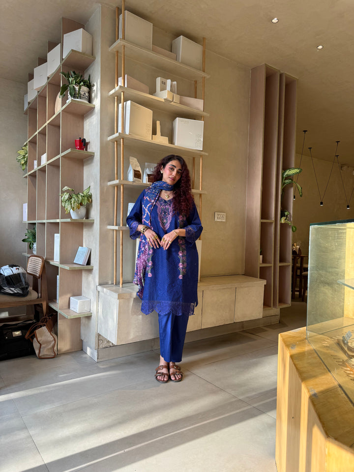 Aneeta Blue Cotton Lawn Suit Set