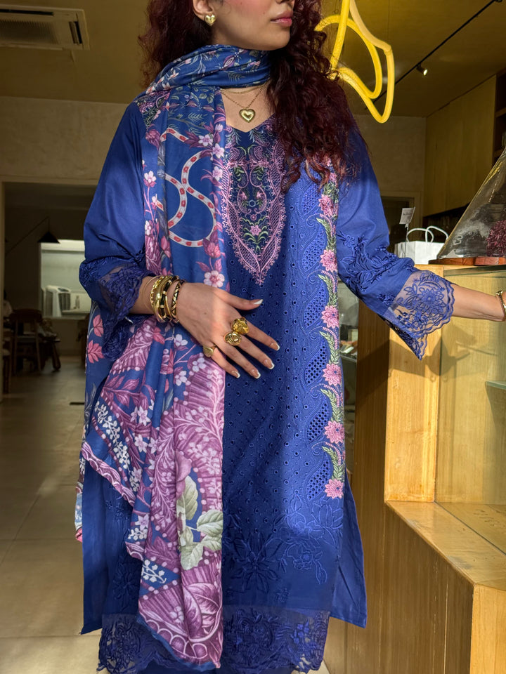 Aneeta Blue Cotton Lawn Suit Set