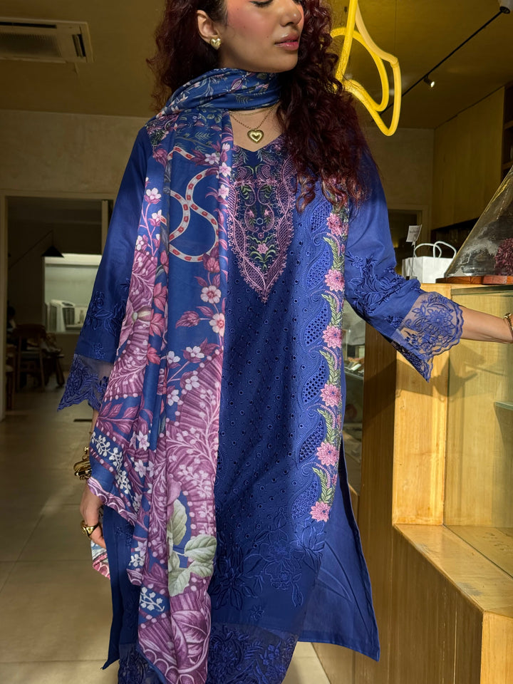 Aneeta Blue Cotton Lawn Suit Set