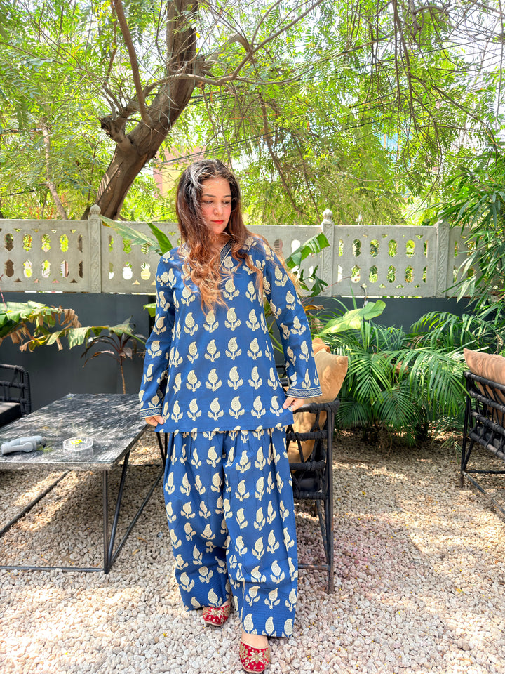 Blue Printed Farshi Salwar Set