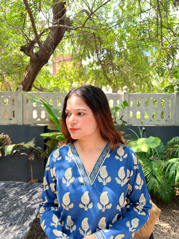 Blue Printed Farshi Salwar Set