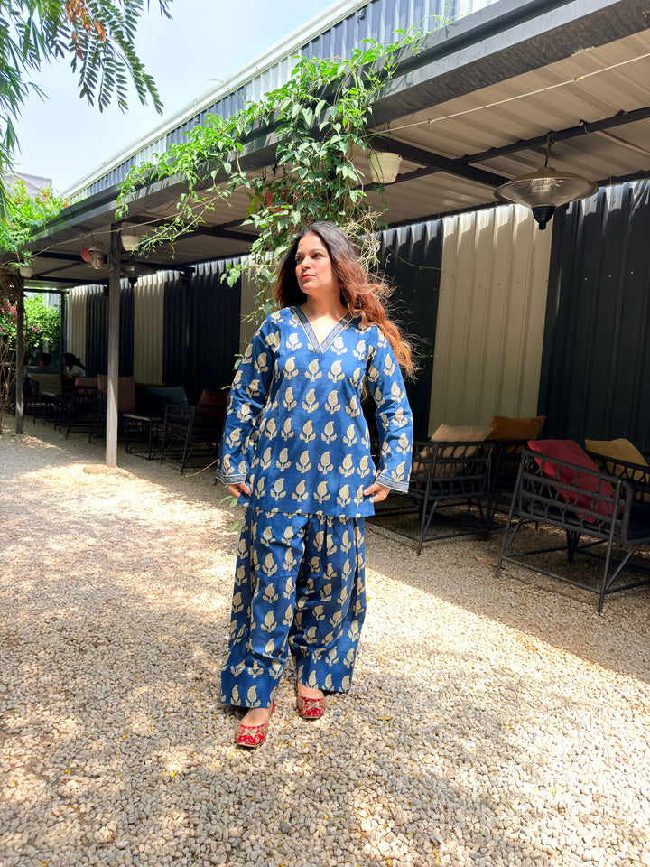 Blue Printed Farshi Salwar Set