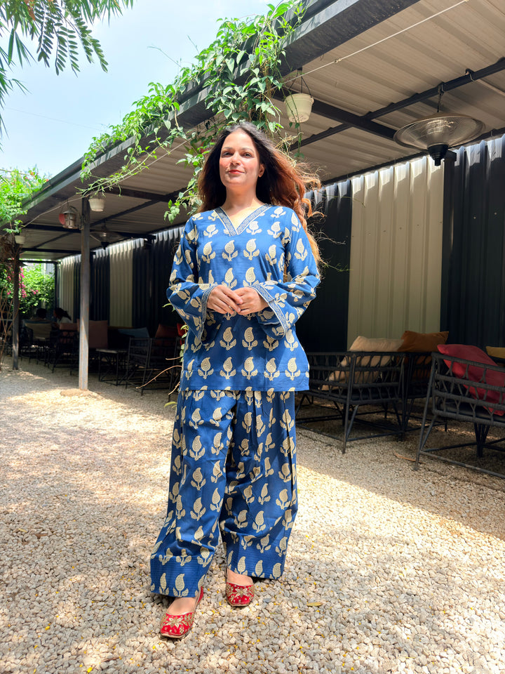 Blue Printed Farshi Salwar Set