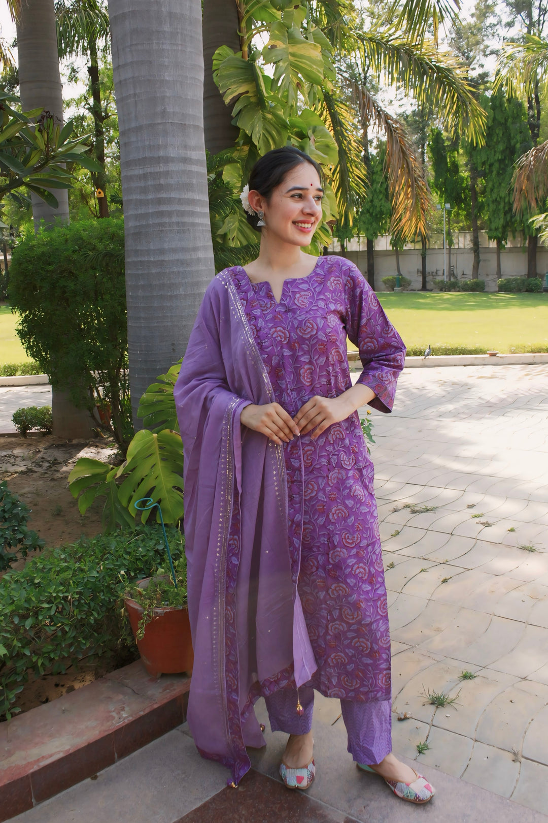 Dark Purple Cotton Suit Set