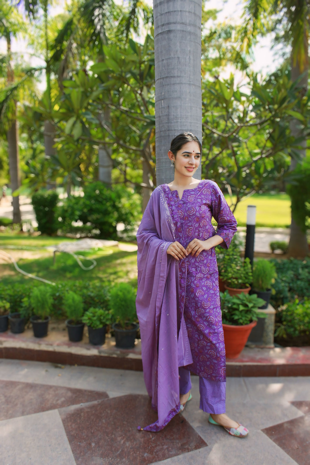 Dark Purple Cotton Suit Set