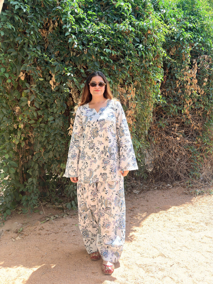 White Printed Farshi Salwar Set