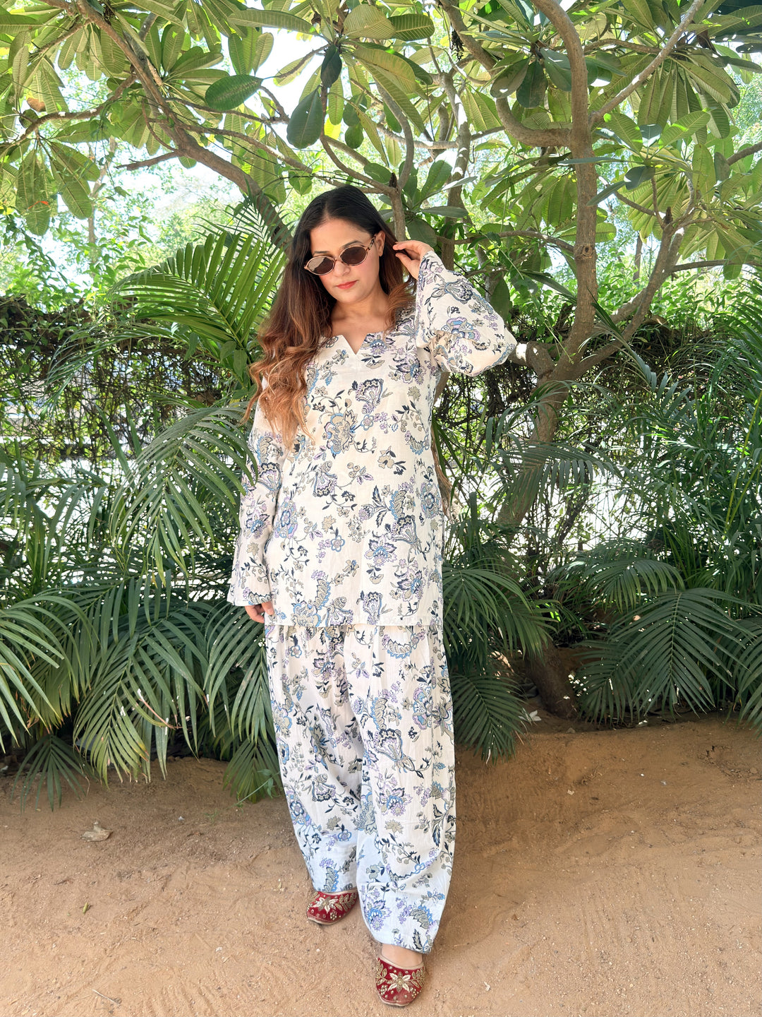 White Printed Farshi Salwar Set